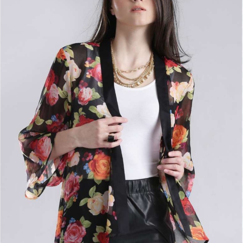 Guess Floral Print Sheer Kimono Top/ shrug